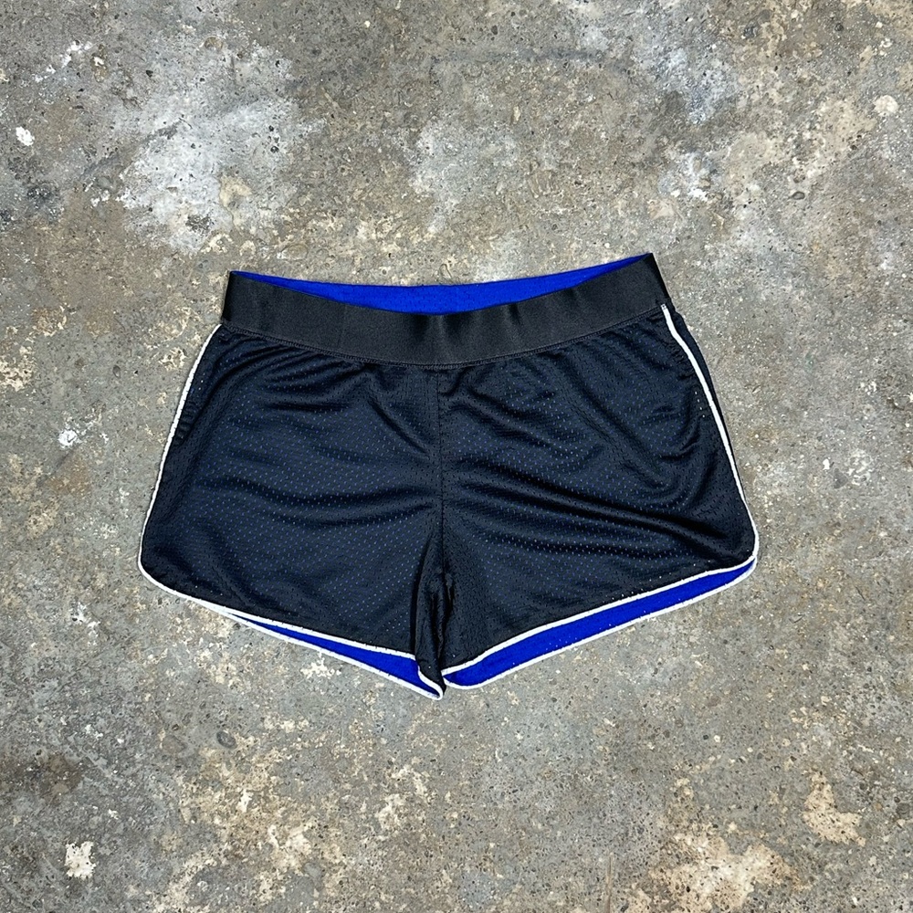 Reversible Black Blue Perforated Athletic Mini Shorts
